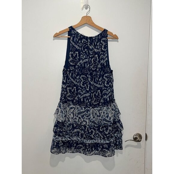 Ramy Brook Blue/White Silk  Ruffle V-Neckline Women's Dress Size Small - Picture 6 of 9